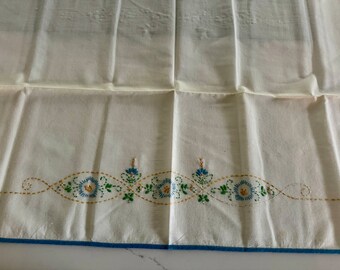Embroidered Floral Dresser Scarf Runner Vintage Cottage