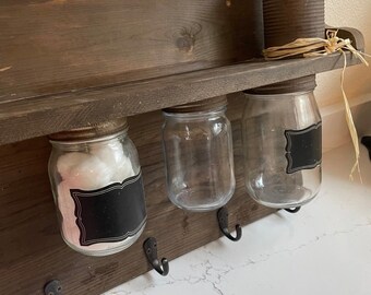 Mason Jar Wall  Rustic Bath organizer. Bath shelf, kitchen shelf