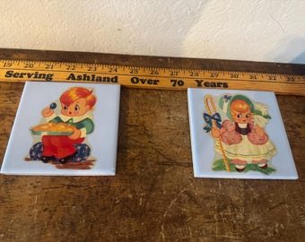 Vintage 1940’s Children’s Decorative Ceramic Wall Hanging Mosaic Tile USA