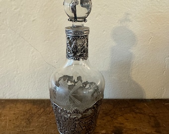 Antique Holland Sterling  Silver Overlay Decanter c1850