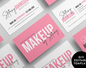 Beauty Salon Business Card, Editable Template Makeup Business Card Printable, DIY Beauty Calling Card,Pink Feminine Business Makeup Template