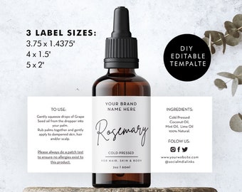 Custom Product Label - Editable Label Template - Stylish Dropper Essential Oil Label Design - DIY Label Bottle Label 1oz 2oz 4oz Serum Label