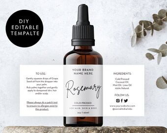 Custom Product Label - Editable Label Template - Stylish Dropper Essential Oil Label Design - DIY Label Bottle Label - 1oz 2oz 4oz label