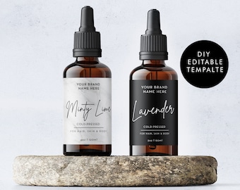 DIY Essential Oil Labels 3.75x1.5'' /  4.5"x2" /  5x2'' Editable product label, Dropper Bottle Label Template, Custom Wrapper Label Design