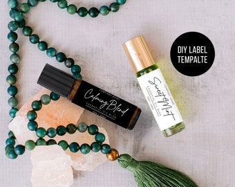 Essential Oil Roller Bottle Labels - DIY Label - Custom Oil Label Template - Editable Product Label 10ml - Product Label Design 2&#39;&#39;x2&#39;&#39;