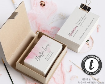 Printable Business Card, DIY Business Card, Editable Feminine Business Card Template, Elegant Watercolor Business Card, DIY Template