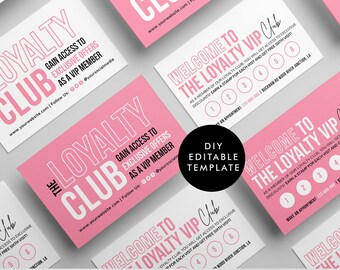 Small Business Loyalty Card, Feminine Loyalty Card, Editable Punch Loyalty Card Template Rewards Program DIY Beauty Business Lash, Club card