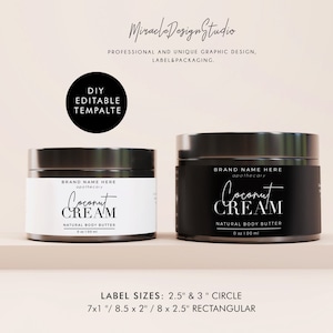 DIY label template - Editable body product label - Wrap around jar label - Body Butter Label, Body Cream Jar - Candle Template - Circle top