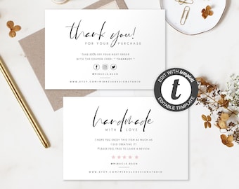 Business Thank You Cards Set - Seller card - Printable Packaging - Etsy seller - Business handmade packaging - Instant Thank You & Rate Card