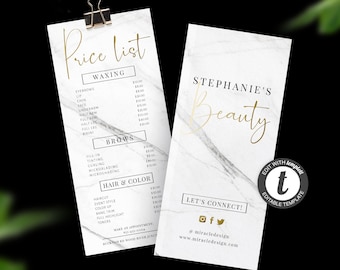 Price List Template - Editable DIY Template - Customizable Beauty Salon Price List - Printable Price Guide - Gold Effect - Price Sheet Menu