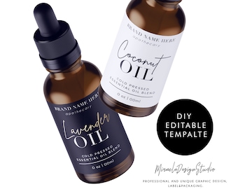 Custom Product Label - Editable Label Template - Stylish Dropper Essential Oil Label Design - DIY Label Bottle Label - 1oz 2oz 4oz label