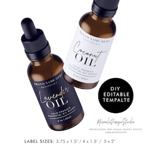 Custom Product Label - Editable Label Template - Stylish Dropper Essential Oil Label Design - DIY Label Bottle Label - 1oz 2oz 4oz label