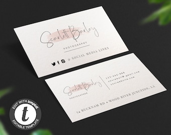 Editable Business Card, DIY Business Card, Feminine Business Card Template, Elegant Watercolor Business Card, DIY Template, Instant Download
