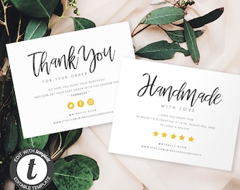 Business Thank You Cards Set - Seller card - Printable Packaging - Etsy seller - Business handmade packaging - Instant Thank You & Rate Card