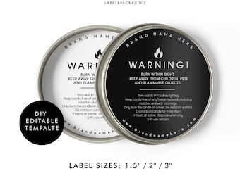 DIY Editable Warning Label - Customizable Warning labels - Candle Caution label -  Circle DIY Warning label - Custom product label template
