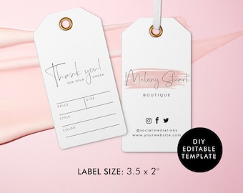 Editable Thank You Tag - Clothing Tag - Price Tag - Hang Tag Design - Labels and Tags - DIY Hang Tag Label -  Printable Thank You Tag Label