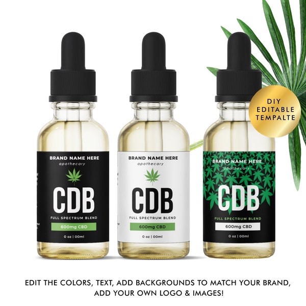 Editable Dropper Bottle Label, Hemp Seed Oil Label Template, Label Design, Custom Product CBD Oil Label, Jar Label, Essential Oil Marijuana