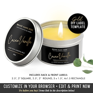 DIY Candle Label Templates - Tin Candle Label - Custom Product Label - Candle Packaging - Printable Label Design - Editable Label Template