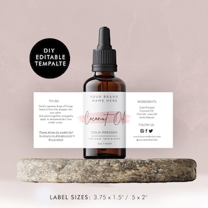 Editable Custom Product Label -  DIY Essential Oil Label - 2oz 4oz DIY Label Bottle Label -  Stylish Dropper Essential Oil Design