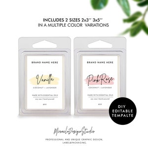 Wax Melts Label 2x3'' and 3x5'' - DIY Wax Melt Template - Editable Product Label Design - Customizable Editable Business Label Template image 1
