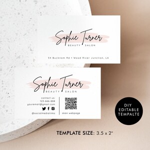 DIY Business Card Template, Editable Beauty Business Card, Editable Splash Colors, Instant QR Calling Cards Online Store Business Stationery