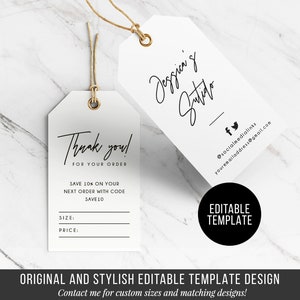 Editable Thank You Template - DIY Hang Tag - Custom Hang Tag Design - Pricing Hang Tag Editable Template - Product Labels and Tags 2x3.5&#39;&#39;