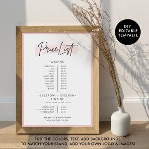 Price List Template - DIY Hair Price List - Printable Hair Salon Price List - Business Price Guide - Pink Price Sheet 100% Editable 5x7&#39;&#39;