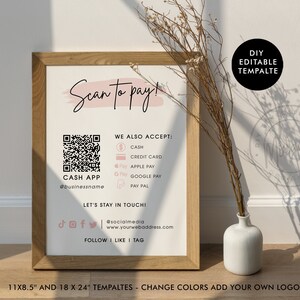 DIY Editable Scan to Pay Card, QR Code Sign, Printable Payment Sign, Sign for Small Business, Payment Printable, Modern Scan To Pay Template