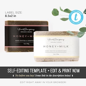 Soap label template, Editable soap label, DIY label, Bath product label , Reusable label template, Soap label, Templett, Label 8.5&quot;x 2&quot;