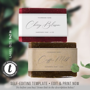 Custom Soap Label Template, Editable Label Template, DIY label, Bath product label, Reusable label template, Soap label, Label size 9&quot;x 2&quot;