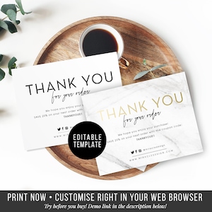 Faux Gold Premade Business Thank You Card Template - Order Inserts template - Instant Thank You Card - Seller Printables - Package Inserts