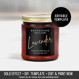 Editable Candle Label - Gold effect- Product label template - DIY Label - 3x3in - Printable label - Minimal label design - Edit yourself