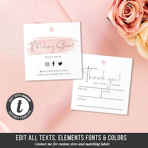 Printable Hang Tag - Ediatble Thank You Tag - Clothing Tag - Price Tag - Hang Tag Design - Labels and Tags - DIY Hang Tag Label - Template