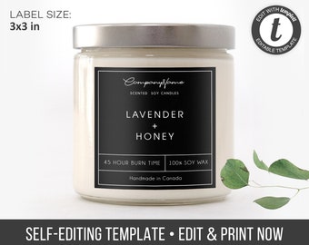 Candle labels - Editable labels - Minimal product labels - Label template - Product labels - Custom label - Edit yourself - DIY label 3x3in