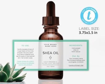 DIY template - Dropper Label - Editable label template - Stylish cosmetic product label - Cosmetic label design 3.75x1.4375"