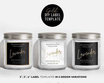 DIY Candle labels 2x2'', 3x3'', 4x4'' - Editable Label Tempalte - Gold effect - DIY Product label - Printable label - Custom Label Design