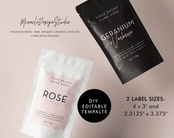 Editable Pouch Label Template, DIY Tea & Coffee Label, Custom Product Label,  Minimalist Bath label design, Printable Tea Pouch Label Design