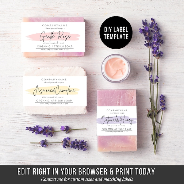 Craft Soap Editable Label Template - DIY Custom Soap Label Template - Stylish Soap Label Design - Printable Editable Templett 8.5"x 1.75"