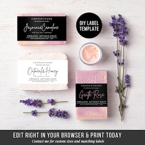 DIY Printable Soap Labels - Editable Label Template - Custom Soap Label Template - Stylish Soap Label Design - Templett 8.5&quot;x 2&quot;