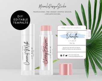 Lip Balm Label Template, Lip Balm Wrap Packaging, Editable Product Label, Custom Lip Stick Packaging, DIY Customizable Chapstick Cosmetic