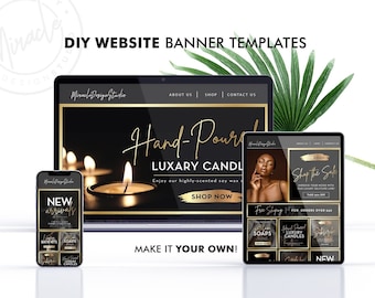 Website Banner Templates - DIY Online shop Banners - Black and Gold E-Commerce Site Banner Template - Editable Cosmetic Web Design Template