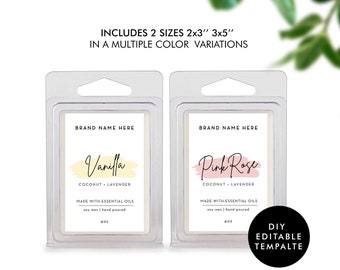 Wax Melts Label 2x3'' and 3x5'' - DIY Wax Melt Template - Editable Product Label Design - Customizable Editable Business Label Template