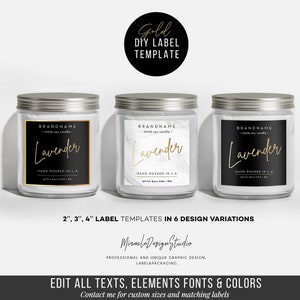 DIY Candle labels 2x2'', 3x3'', 4x4'' - Editable Label Tempalte - Gold effect - DIY Product label - Printable label - Custom Label Design