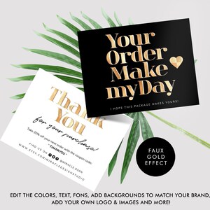 DIY Business Thank You Card Template, Thank you for order Faux Gold, Premade Thank you package inserts, Customer thank you for purchase card