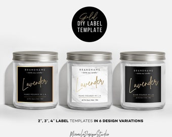 DIY Candle labels 2x2'', 3x3'', 4x4'' - Editable Label Tempalte - Gold effect - DIY Product label - Printable label - Custom Label Design