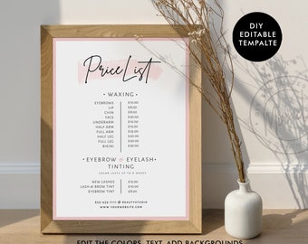 Price List Template - DIY Hair Price List - Printable Hair Salon Price List - Business Price Guide - Pink Price Sheet 100% Editable 5x7''