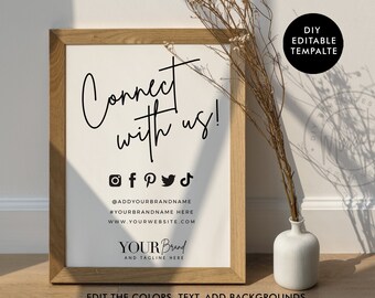 DIY Social Media Sign Template - Follow Us On Social Media - Small Business Sign Template - Social Media Business Sign - Editable Printables