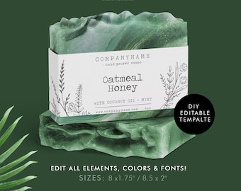 Printable Soap Labels, DIY Organic Artisan Soap Template, Editable Label Design, Custom Soap Sleeve Label, Editable Digital Template