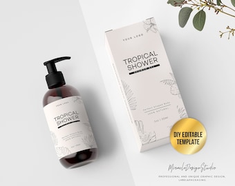 DIY Bottle Label Design - Custom Tropical Label Template - Editable Product Label - Dropper Bottle Labels - 1 oz  2 oz  4oz Essential Oil