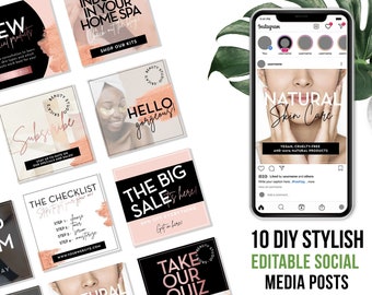 DIY Website Social Media Post Template - Editable Instagram Facebook Posts - Blog Posts for Social Networking DIY Feminine Cosmetic Branding